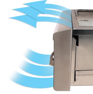 Air flow diagram for Stainless Steel Alfresco 56 inch built-in grill with rotisserie and side burner