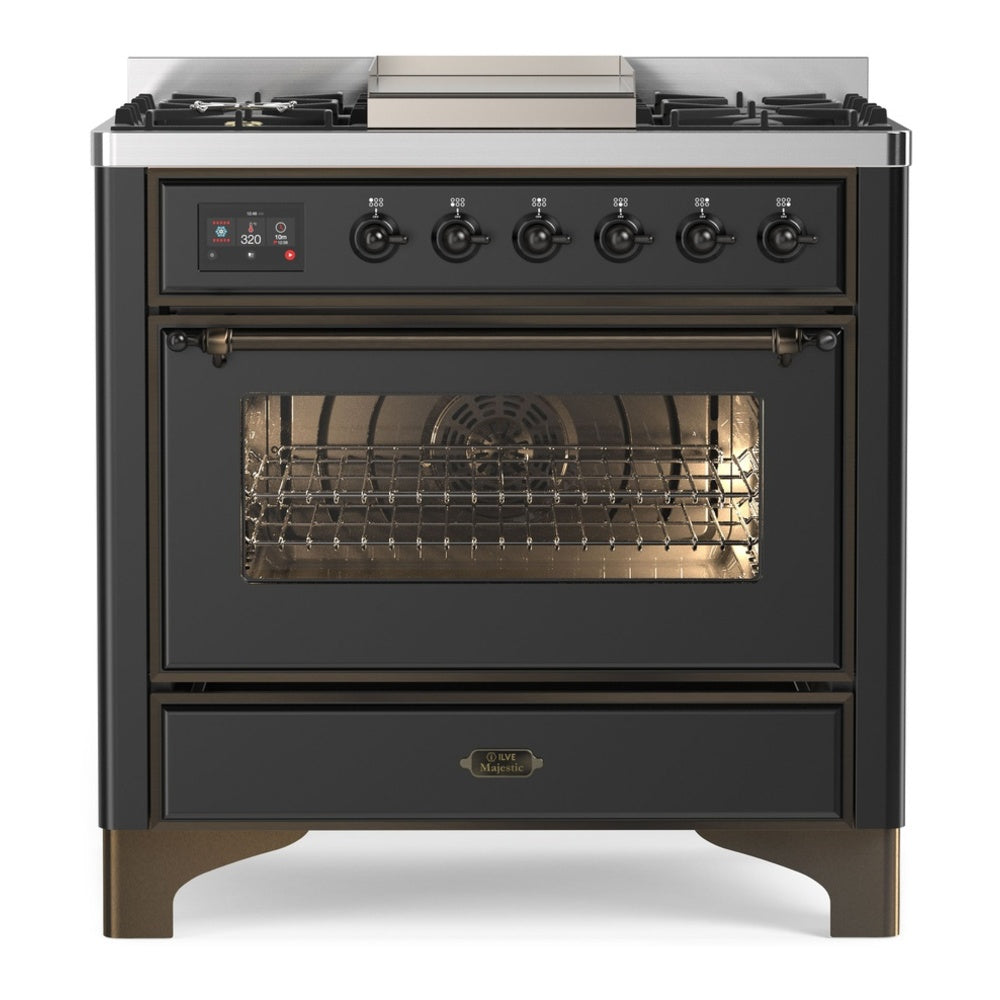 ILVE Majestic II 36" Dual Fuel Range 6 Sealed Burners, Triple Glass Door, Graphite Matte Burnished Knobs-LP