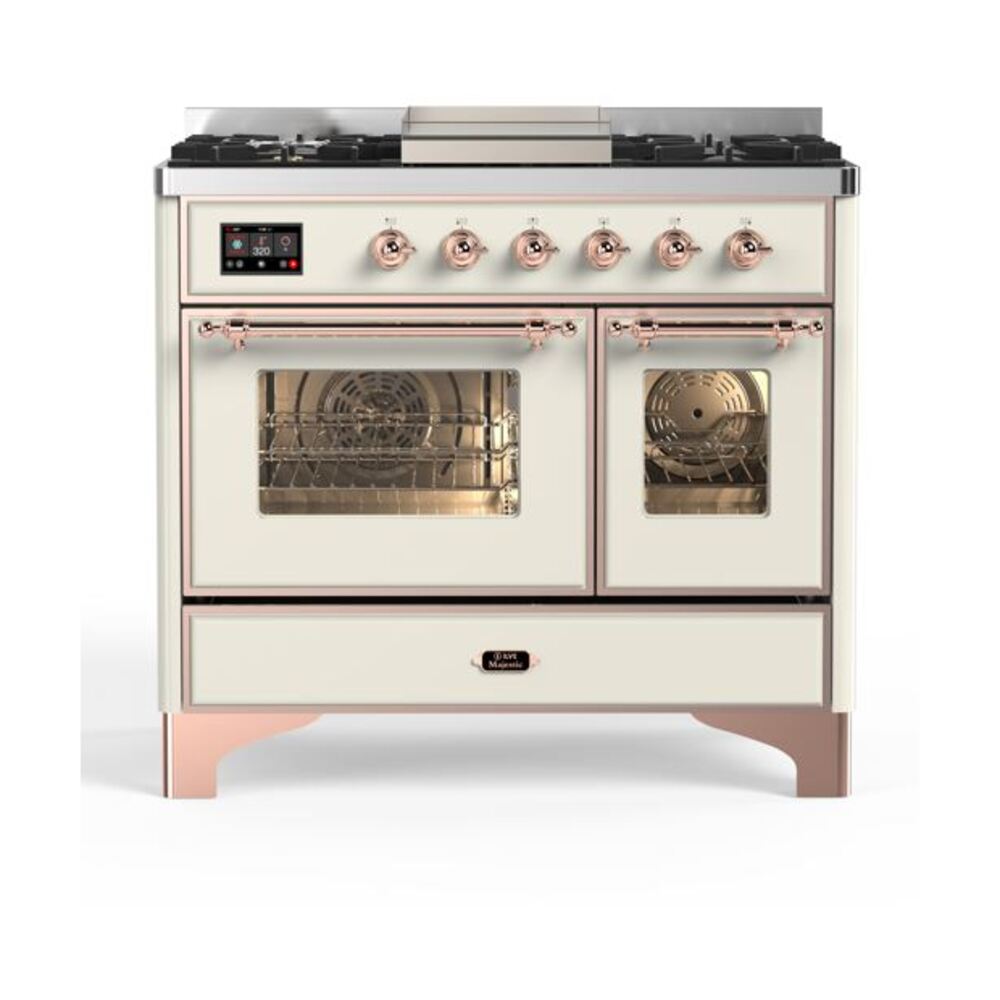 ILVE Majestic II 40" Dual Fuel Range 6 Sealed Burners, Triple Glass Door, Antique White, Copper Knobs-Natural Gas