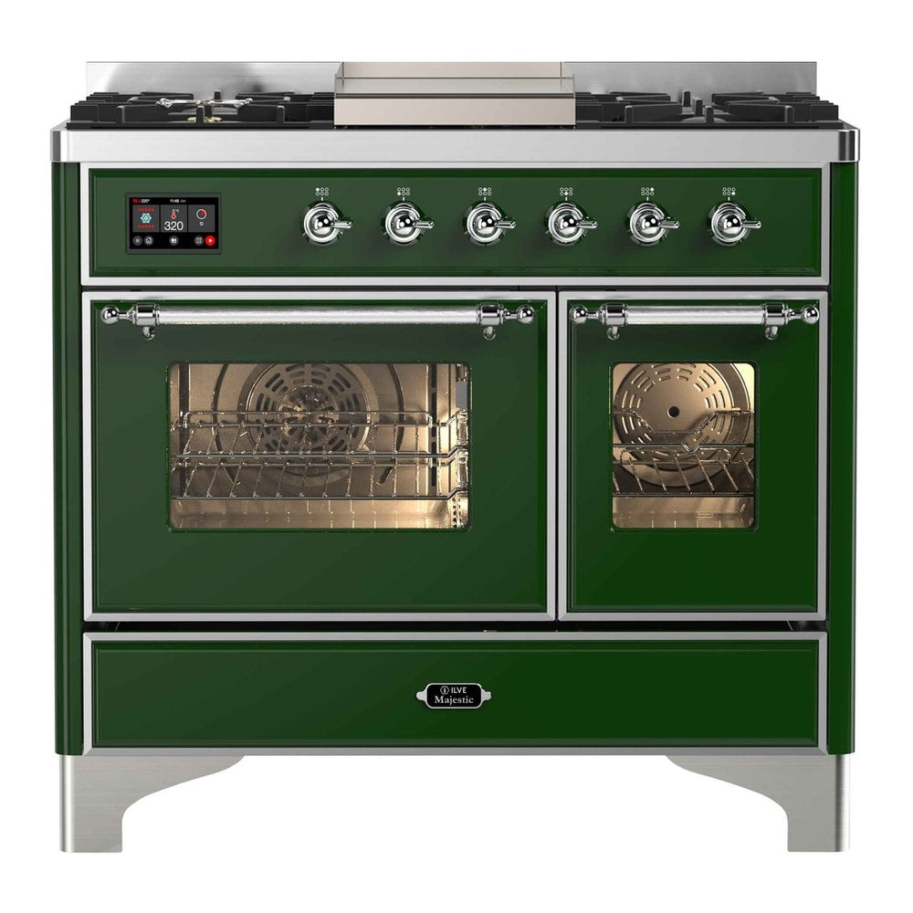 ILVE Majestic II 40" Dual Fuel Range 6 Sealed Burners, Triple Glass Door, Emerald Green, Chrome Knobs-Natural Gas