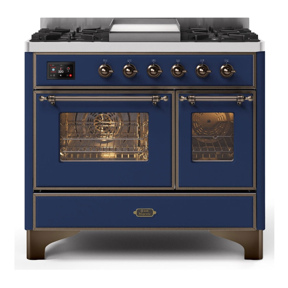 ILVE Majestic II 40" Dual Fuel Range 6 Sealed Burners, Triple Glass Door, Midnight Blue, Burnished Knobs-Natural Gas
