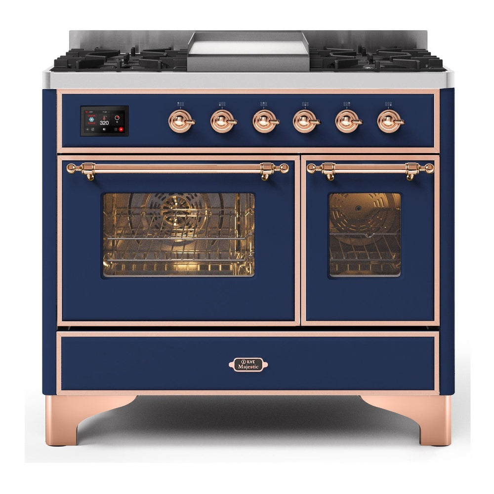 ILVE Majestic II 40" Dual Fuel Range 6 Sealed Burners, Triple Glass Door, Midnight Blue, Copper Knobs-Natural Gas