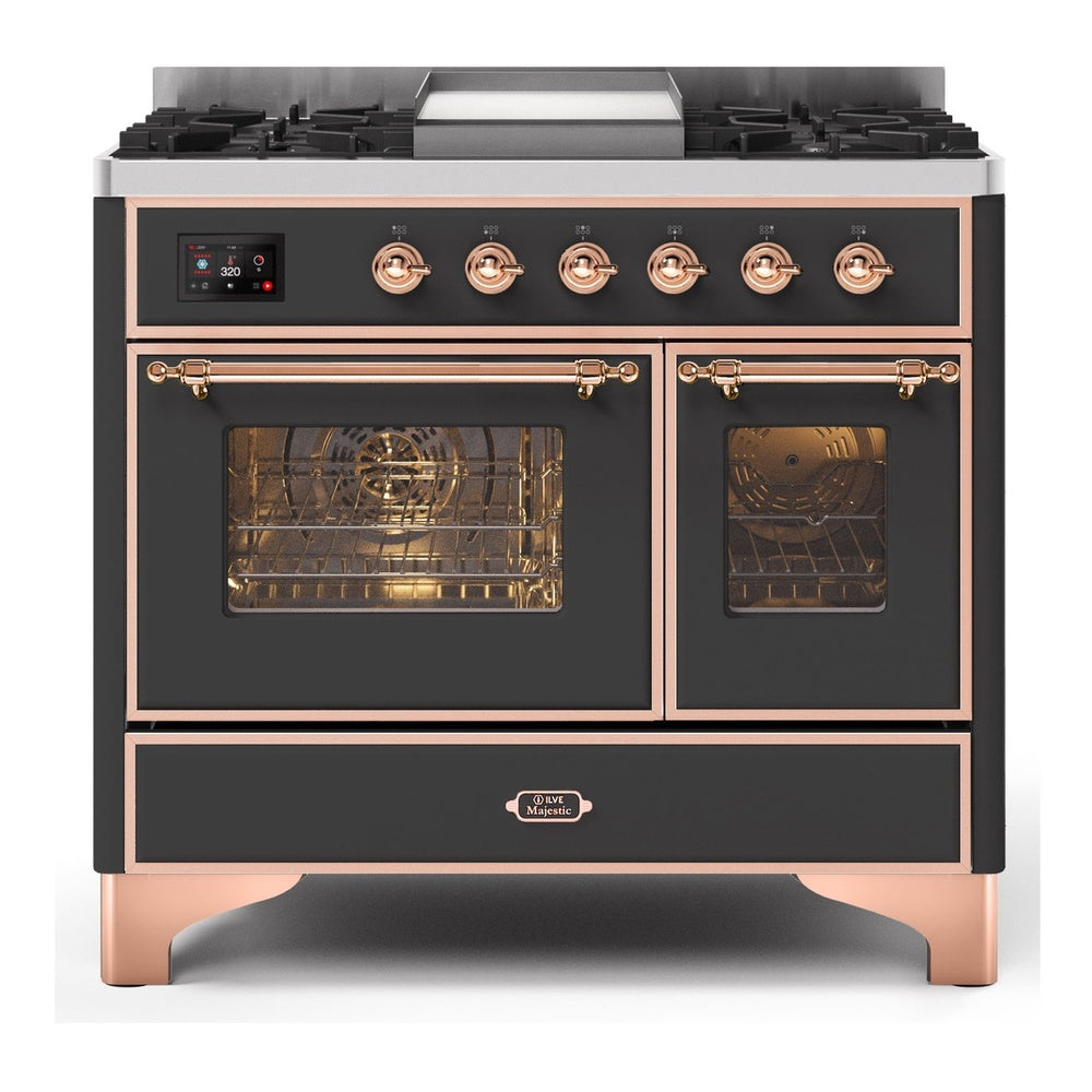 ILVE Majestic II 40" Dual Fuel Range 6 Sealed Burners, Triple Glass Door, Graphite Matte, Copper Knobs-Natural Gas