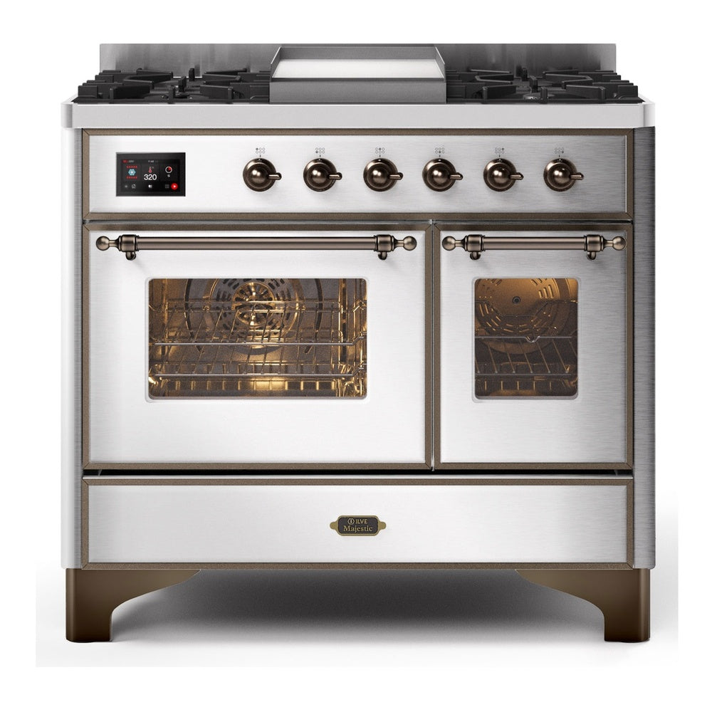 ILVE Majestic II 40" Dual Fuel Range 6 Sealed Burners, Triple Glass Door, Stainless Steel, Burnished Knobs-Natural Gas