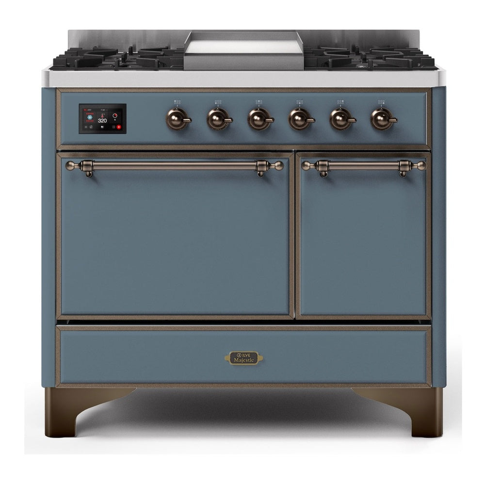 ILVE Majestic II 40" Dual Fuel Range 6 Sealed Burners, Solid Door, Blue Grey, Burnished Knobs-LP