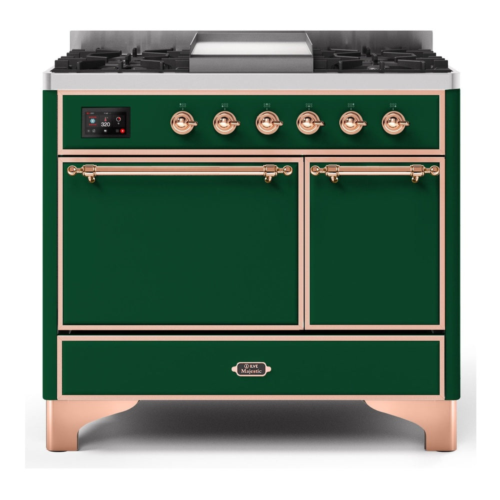 ILVE Majestic II 40" Dual Fuel Range 6 Sealed Burners, Solid Door, Emerald Green, Copper Knobs-Natural Gas
