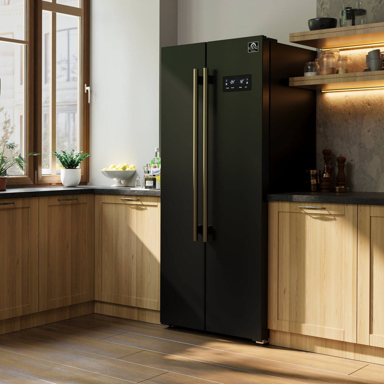 Side-by-side black Forno Refrigerator