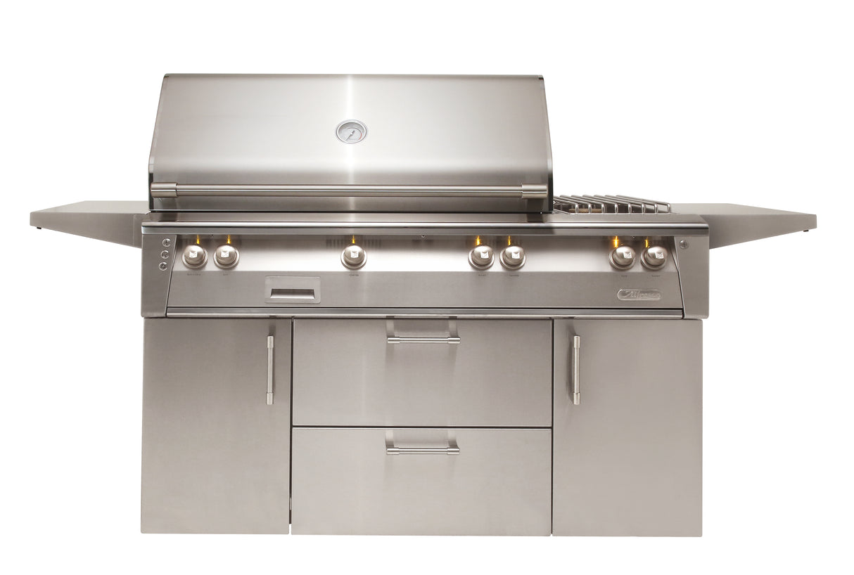 Alfresco 56" Freestanding Grill with Side Burner, LP