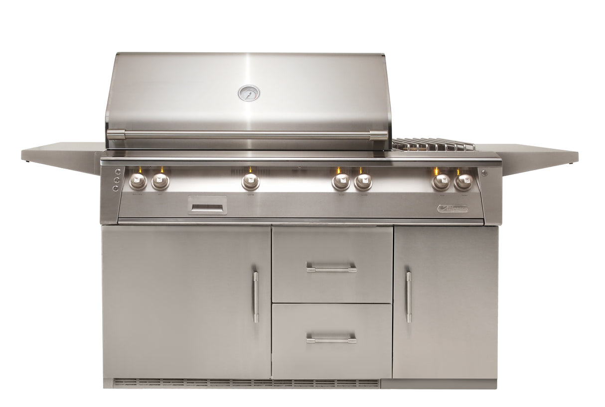 Alfresco 56" Grill on Refrigerated Base with Sear Zone and Side Burner, LP