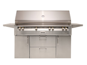 Stainless steel outdoor grill with multiple burners on a white background