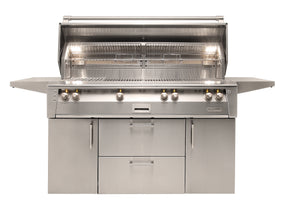 Stainless steel grill with multiple burners on a white background