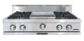 Capital stainless steel gas range top with four burners and griddle