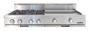 Capital stainless steel gas range top with four burners and griddle