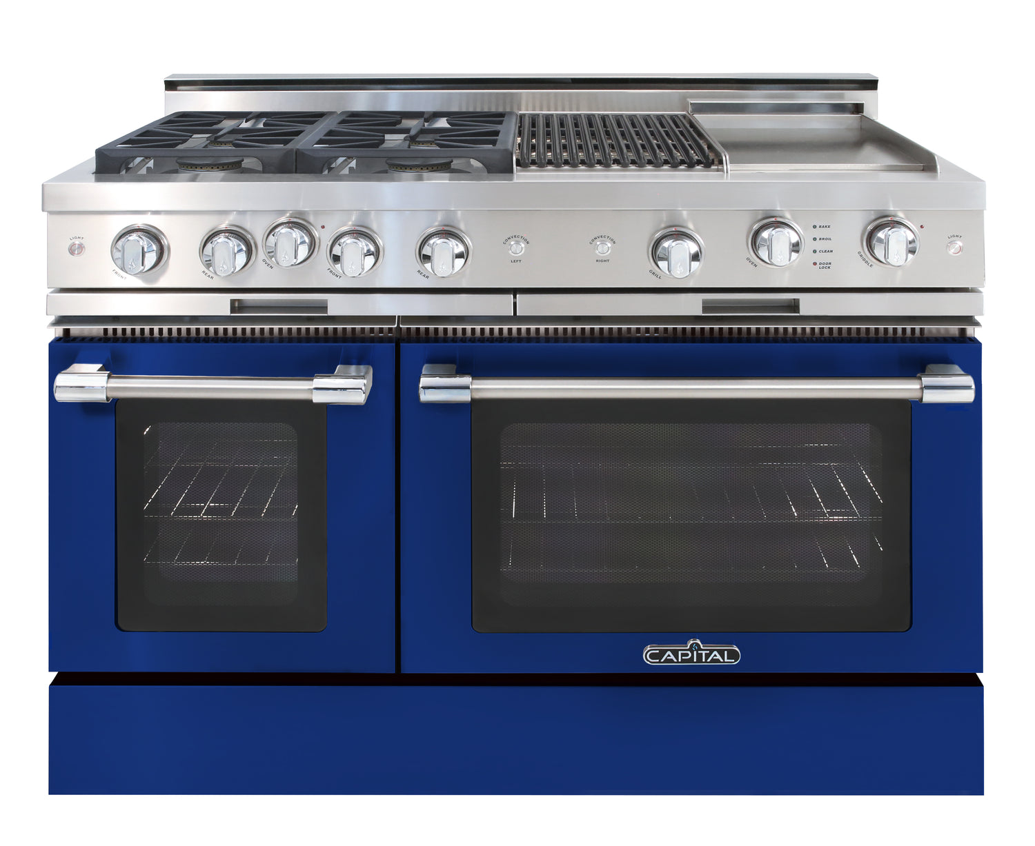 ultramarine blue  range gas cooktop four burners grill, griddle, double oven