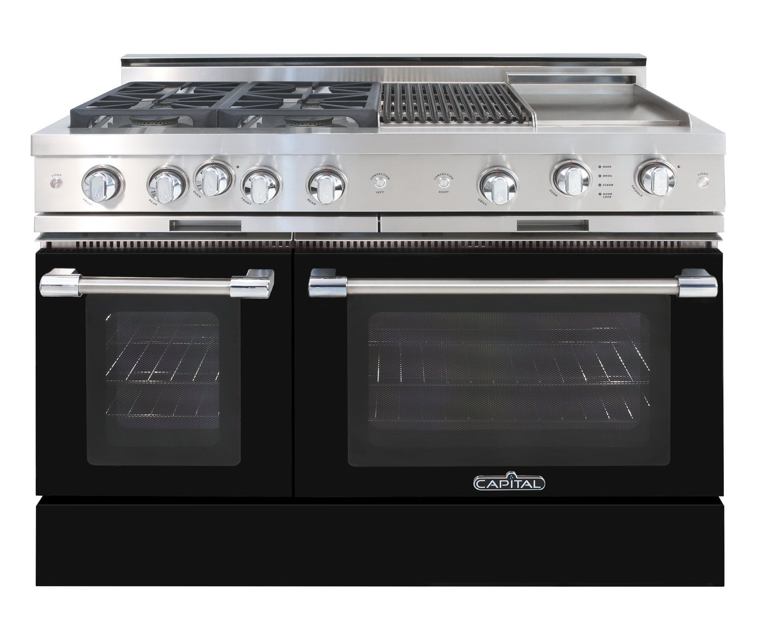 Jet black matte  range gas cooktop four burners grill, griddle, double oven