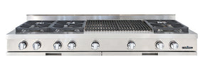 Capital Stainless steel gas range top with six burners and a grill.