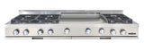 Capital Stainless steel gas range top with six burners and wide griddle