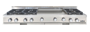 Capital Stainless steel gas range top with six burners and wide griddle