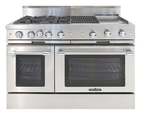 Stainless steel range gas cooktop four burners grill, griddle, double oven