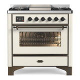 ILVE Majestic II 36" Dual Fuel Range 6 Sealed Burners, Triple Glass Door, Antique White, Burnished Knobs-LP