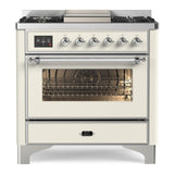 ILVE Majestic II 36" Dual Fuel Range 6 Sealed Burners, Triple Glass Door, Antique White, Chrome Knobs-LP