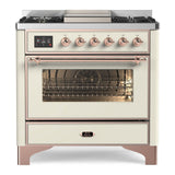 ILVE Majestic II 36" Dual Fuel Range 6 Sealed Burners, Triple Glass Door, Antique White, Copper Knobs-Natural Gas