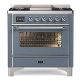 ILVE Majestic II 36" Dual Fuel Range 6 Sealed Burners, Triple Glass Door, Blue Grey, Chrome Knobs-LP