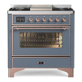 ILVE Majestic II 36" Dual Fuel Range 6 Sealed Burners, Triple Glass Door, Blue Grey, Copper Knobs-LP