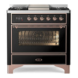 ILVE Majestic II 36" Dual Fuel Range 6 Sealed Burners, Triple Glass Door, Glossy Black, Copper Knobs-Natural Gas
