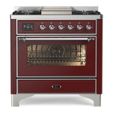 ILVE Majestic II 36" Dual Fuel Range 6 Sealed Burners, Triple Glass Door, Burgundy, Chrome Knobs-LP