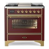 ILVE Majestic II 36" Dual Fuel Range 6 Sealed Burners, Triple Glass Door, Burgundy, Brass Knobs-LP