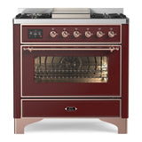 ILVE Majestic II 36" Dual Fuel Range 6 Sealed Burners, Triple Glass Door, Burgundy, Copper Knobs-Natural Gas