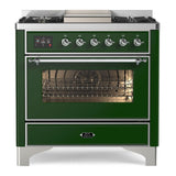 ILVE Majestic II 36" Dual Fuel Range 6 Sealed Burners, Triple Glass Door, Emerald Green, Chrome Knobs-Natural Gas