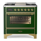 ILVE Majestic II 36" Dual Fuel Range 6 Sealed Burners, Triple Glass Door, Emerald Green, Brass Knobs-Natural Gas