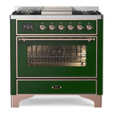 ILVE Majestic II 36" Dual Fuel Range 6 Sealed Burners, Triple Glass Door, Emerald Green, Copper Knobs-LP