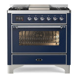 ILVE Majestic II 36" Dual Fuel Range 6 Sealed Burners, Triple Glass Door, Midnight Blue, Chrome Knobs-LP