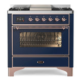 ILVE Majestic II 36" Dual Fuel Range 6 Sealed Burners, Triple Glass Door, Midnight Blue, Copper Knobs-Natural Gas