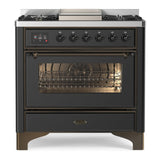 ILVE Majestic II 36" Dual Fuel Range 6 Sealed Burners, Triple Glass Door, Graphite Matte, Burnished Knobs-Natural Gas