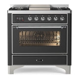 ILVE Majestic II 36" Dual Fuel Range 6 Sealed Burners, Triple Glass Door, Graphite Matte, Chrome Knobs-LP