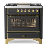 ILVE Majestic II 36" Dual Fuel Range 6 Sealed Burners, Triple Glass Door, Graphite Matte, Brass Knobs-Natural Gas