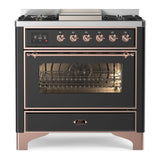 ILVE Majestic II 36" Dual Fuel Range 6 Sealed Burners, Triple Glass Door, Graphite Matte, Copper Knobs-LP