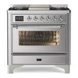 ILVE Majestic II 36" Dual Fuel Range 6 Sealed Burners, Triple Glass Door, Stainless Steel, Chrome Knobs-Natural Gas