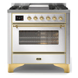 ILVE Majestic II 36" Dual Fuel Range 6 Sealed Burners, Triple Glass Door, Stainless Steel, Brass Knobs-LP