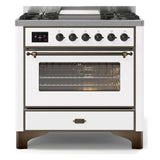 ILVE Majestic II 36" Dual Fuel Range 6 Sealed Burners, Triple Glass Door, White, Burnished Knobs-LP