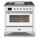 ILVE Majestic II 36" Dual Fuel Range 6 Sealed Burners, Triple Glass Door, White, Chrome Knobs-LP