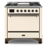 ILVE Majestic II 36" Dual Fuel Range 6 Sealed Burners, Solid Door, Antique White, Burnished Knobs-LP