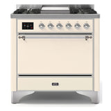 ILVE Majestic II 36" Dual Fuel Range 6 Sealed Burners, Solid Door, Antique White, Chrome Knobs-Natural Gas
