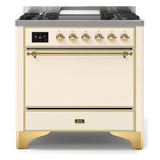ILVE Majestic II 36" Dual Fuel Range 6 Sealed Burners, Solid Door, Antique White, Brass Knobs-Natural Gas