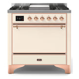 ILVE Majestic II 36" Dual Fuel Range 6 Sealed Burners, Solid Door, Antique White,Copper Knobs-LP