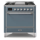 ILVE Majestic II 36" Dual Fuel Range 6 Sealed Burners, Solid Door, Blue Grey, Chrome Knobs-LP